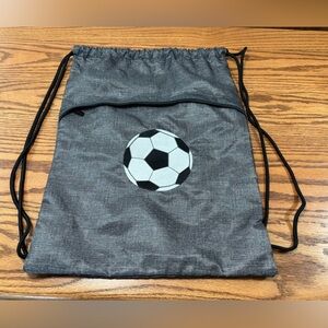 THIRTY ONE Gray Drawstring Bag Zipper Pocket Soccer Embroidery